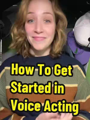The cover image features a woman with light skin and blonde, wavy hair. She's wearing a striped sweater and appears to be indoors. The text overlay reads, 'How To Get Started in Voice Acting,' in yellow with a black outline.