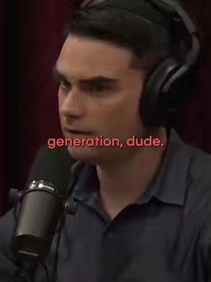 The cover image features a man, presumably Ben Shapiro, in a close-up shot wearing headphones and holding a microphone. A text overlay in red says \"generation, dude.\" The background is a dark red.