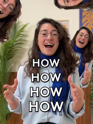 A vibrant cover image captures the central figure, a woman with curly brown hair and eyeglasses, smiling widely with her mouth open. She's wearing a light blue button-down shirt and a dark blue scarf, with the text graphic overlayed.