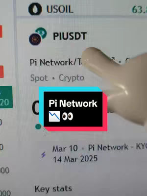 The cover image shows a close-up of a phone screen displaying a cryptocurrency chart and interface, with a finger partially obscuring the screen. The screen includes text related to Pi Network (PIUSDT), a cryptocurrency. A speech bubble with black background and with white text overlay is added to the screen, highlighting 'Pi Network' and emojis. The background is a neutral light color, suggesting it might be a room or desk setting. The composition is straightforward, focusing on the screen and an interactive element (the finger).