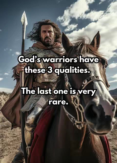 An image featuring a man on horseback, dressed in armor and holding a spear, set against a backdrop of a cloudy sky and a desert landscape. Text overlays the image, providing content.