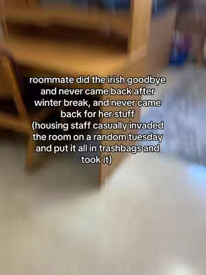 The cover image shows a blurry interior shot, likely a dorm room or similar space. Wooden furniture is visible, and the overall composition is somewhat out of focus.