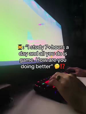 The image shows a person's hands on a gaming keyboard, with a computer screen in the background. Text overlays the screen, posing a question that engages the viewer.