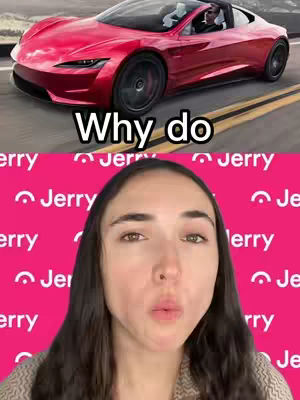 The cover image is split horizontally. The top half shows a red sports car driving on a road. The bottom half features a woman with long dark hair in front of a pink background repeating the word "Jerry." Text "Why do" in a white font is displayed at the center.