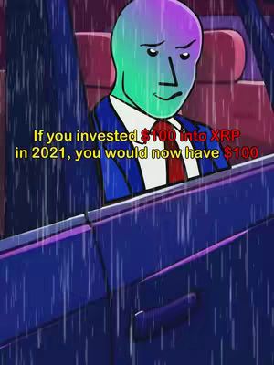 An animated image depicts a person sitting inside a car during the rain. The person has a large, pale face with a somewhat concerned expression, wearing a suit. Raindrops can be seen falling.