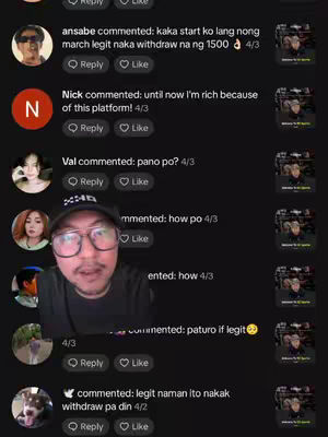The cover image shows a split screen. The left side displays a screenshot of a social media comment section, which has a large image of a man with glasses in the center looking up. Several profile pictures and comments are arranged on the left side. The right side shows a small video screen promoting a sports brand. The text overlay appears at the top.