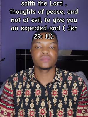 A medium shot shows a man with a neutral expression. The man is wearing a patterned shirt, and a text overlay appears above his head, containing a Bible verse.
