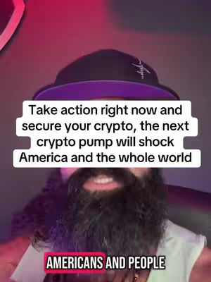 The cover image features a man with a long beard in a beanie, overlaid with text providing a crypto update, with a red and purple gradient background.