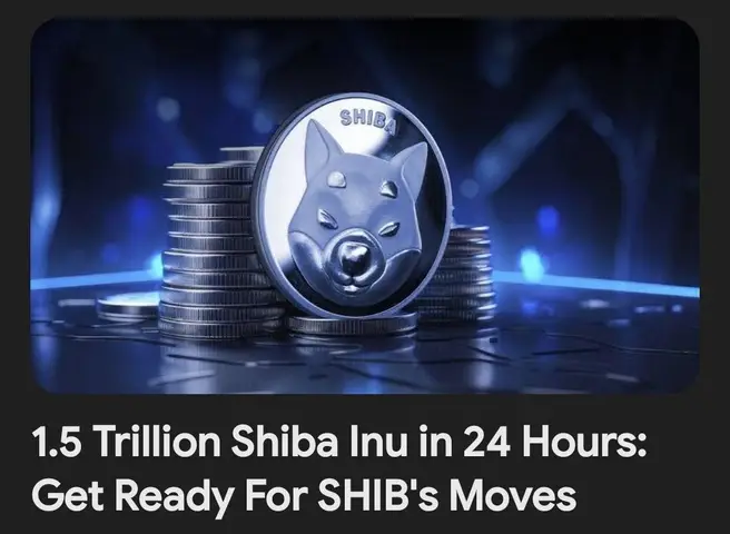 A coin with the Shiba Inu logo is stacked a top of a pile of coins, placed in front of a blurry, dark but blue-lit background. Text over lays the image with the text below the coin.