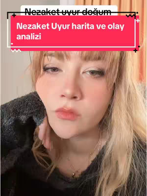 The image is a selfie style shot of a young woman's face. She has pale skin, blonde hair with darker roots, and bangs. Her eyes are lightly shaded, and she wears lipstick. The background is soft, with a hint of peach and light. A red banner across the top includes white text in Turkish.