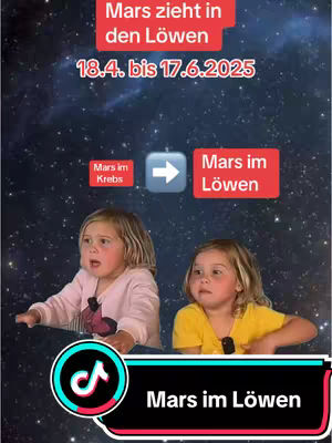 The cover image for a video about astrology features a background seemingly representing the night sky with stars. Two young girls are looking towards the side with expressions of surprise and thought, while there is a text overlay with the video title and time frame, plus some smaller text. The bottom of the image bears the TikTok logo and has a headline.