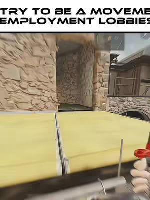A first-person view of a video game environment. The primary focus is on an archway or doorway leading to another area with a stone wall texture. The foreground is a yellow surface and the background is an unlit corridor. The text overlayed reads: TRY TO BE A MOVEMENT EMPLOYMENT LOBBIES.
