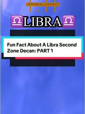 The cover image features a colorful layout with the word 'LIBRA' prominently displayed. Above the text, there's a banner that says 'ETERNAL HERMIT'. Below the word 'LIBRA,' the text 'Fun Fact About A Libra Second Zone Decan: PART 1' is shown in a prominent white text box against a cyan background, with a red border.
