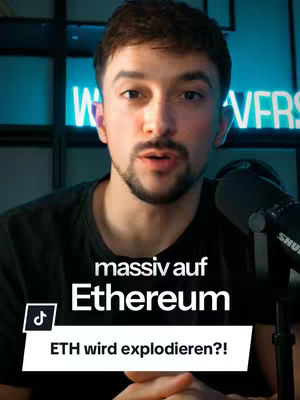 A man with short brown hair and a beard stands in front of a blurred background with the word "WAVERSE" in neon blue. He is speaking into a microphone. The lower part of the image has a white rounded rectangle with the words "massiv auf Ethereum" and "ETH wird explodieren?!" in white. There is a TikTok logo on the left corner.