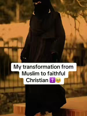 A person wearing a black niqab is walking down a staircase. White text overlays highlight the video's message. The background is blurred, offering a nondescript setting.