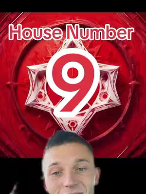 The cover image features a man's face at the bottom and a background with a red and white design. The top layer has white text that says "House Number" and a large white number "9", with a red shadow.