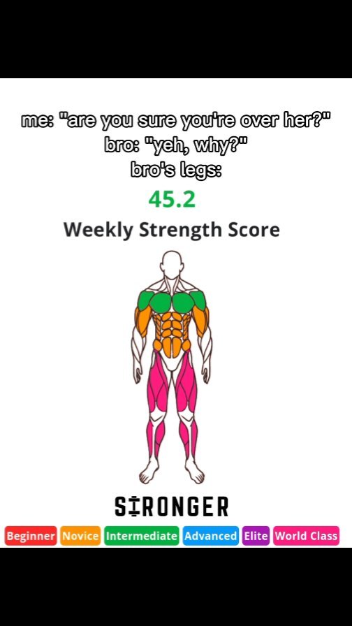 The cover image features an infographic of a person's muscular anatomy with different colored sections. Above it is a text conversation. Below is the app's name and a color-coded strength level indicator.