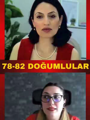 The cover image is divided into a red and black frame. The top half shows a woman with dark hair, red clothing, and a necklace. Below this is a banner with the text "78-82 DOĞUMLULAR" in orange text. The bottom half showcases a woman wearing glasses, and earrings, with a red shirt.