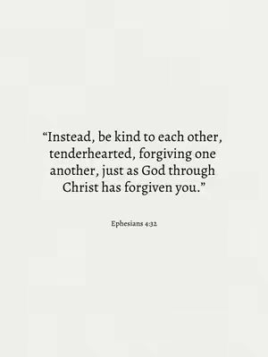 A minimalist image features a textured, off-white background with text in a centered, dark font. The text is presented as a quote from Ephesians 4:32, emphasizing kindness and forgiveness. The overall composition is simple, with a focus on conveying a message.