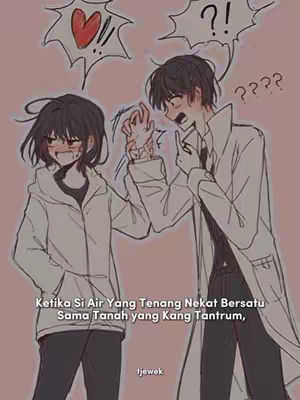 An illustration depicting two anime-style characters. One character, on the left, is in a white hoodie and a black, messy hairstyle with the side of their face bloodied. They smile to the side. The other character, on the right, is in a white lab coat and has a surprised expression with a black hairstyle and a finger pointing up. Speech bubbles with a red heart, question marks, and text are present.