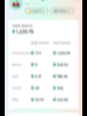 The image shows a blurred screenshot of an app interface, possibly related to finance or an NFT platform. Some elements include account balances, percentages, and numerical values displayed in green color. The layout is clean and structured, with columns and rows arranging the data.