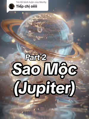 The cover image features a digitally created scene of Jupiter, with a clear, sparkling, glass-like sphere encircled by a golden ring set against a blurred, cosmic background with soft lighting and gradients. The text overlay at the bottom contains the words "Sao Moc (Jupiter)" in bold, outlined white font.