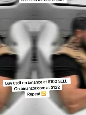 The image is a blurred shot of a man with a mirrored effect, the text on the image shows a crypto arbitrage strategy.