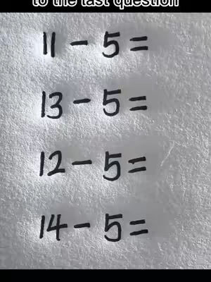 The cover image shows four simple math problems written in large handwritten numbers, arranged on a textured, off-white background. The equations are: 11-5=, 13-5=, 12-5=, and 14-5=.