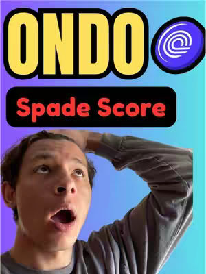 The cover image is a selfie-style shot featuring a young man looking up with an open mouth, as if in surprise or excitement. He has his hand on his head. The background is a gradient of purple and blue. Overlayed on the top are the words "ONDO" in yellow, and "Spade Score" in red within black rectangles. A purple and white logo is situated near the "ONDO" text.
