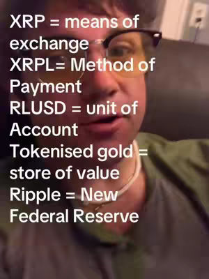 A selfie-style video cover image featuring a man with glasses. Text overlays the image with definitions related to XRP and other financial terms, with the man looking directly at the camera.