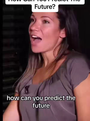 A woman is speaking with her mouth open in front of a dark background. The text overlay, 'How Can You Predict The Future?', is on top of the image and 'how can you predict the future' is at the bottom.