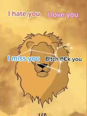 The image contains a golden illustrated Leo, the zodiac sign, set against a blurred, golden-yellow background. The Leo figure is the focus, with a stylized lion's head, a constellation design overlay, and the word "LEO" at the bottom. The hook text is added at the top and on the left and right sides, with different colour combinations. The overall layout is simple, with text and the central Leo graphic.