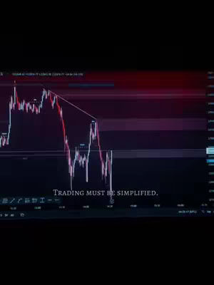 The cover image displays a dark screen with a trading chart in the background, overlaid with white text at the bottom that reads "Trading must be simplified."