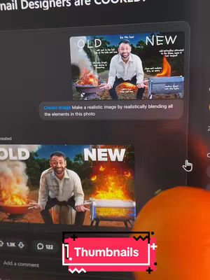 The cover image displays a split-screen comparison with an image of a man on the left side labeled "OLD" in front of flames rising from a barbecue, and on the right side labeled "NEW" in front of a flaming grill, with the man smiling.