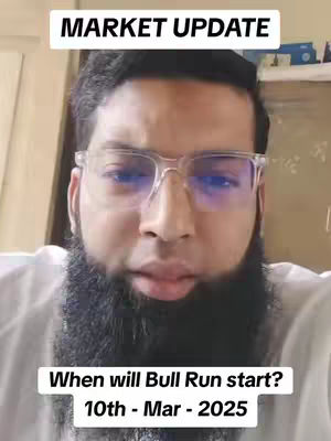 The cover image shows a man with a full beard and glasses looking at the camera. Text overlays indicate the video is about a market update and when a bull run is expected to start, March 10th, 2025.