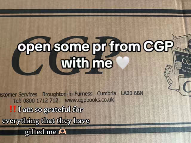 The cover image shows a close-up of a cardboard box, with overlaid text in a handwritten style, and some printed text and logos. The main text reads 'open some pr from CGP with me' in large, white, stylized font and a heart symbol. Below this, smaller text says 'I am so grateful for everything that they have gifted me'. The background is plain.
