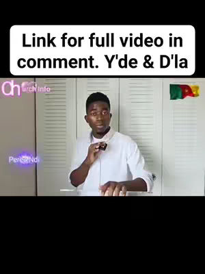 The cover image presents a man in a white shirt holding a small object near his neck. The background shows a white-paneled wall, with a flag in the upper right corner. Text overlayed at the top reads, "Link for full video in comment. Y'de & D'la". Additional text is visible. The overall composition is well-lit and focused.