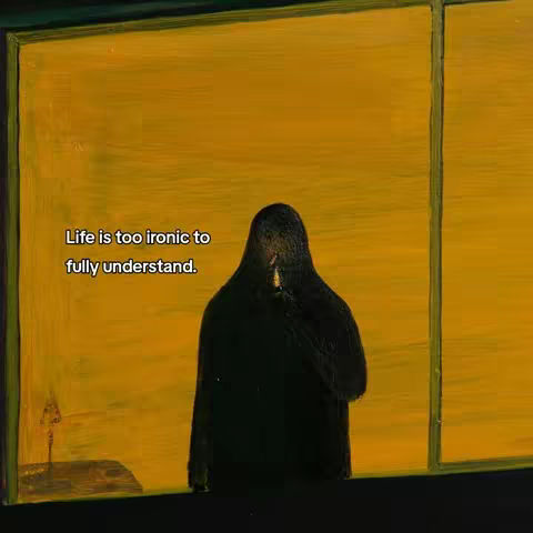 The cover image presents a painting-like scene with an individual cloaked in black standing before a golden-yellow backdrop. The figure appears amorphous, with no clear facial features visible, suggesting a sense of mystery or anonymity. The overall composition is simple, focusing the viewer's attention on the solitary figure and potentially, a philosophical quote overlayed on the scene.