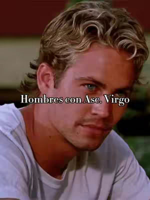 The image shows a man with blond, wavy hair, and a serious expression. The text overlay reads 'Hombres con Asc. Virgo', written in white text.