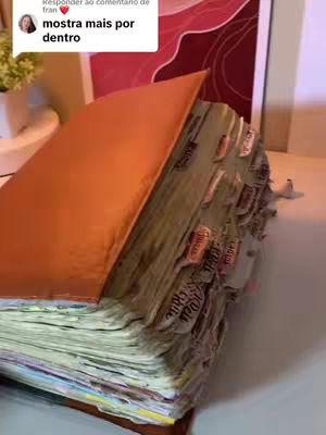 An orange journal is open, revealing many labeled pages. Floral decor and artwork partially frame the shot, with a soft white table providing the surface.