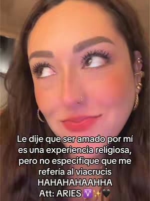 A selfie-style shot of a woman, her face filling the frame. She has light skin, dark hair, and is looking up and slightly to the left with a slight smile. The background is blurred, focusing the attention on her face. Text overlays at the bottom of the image.