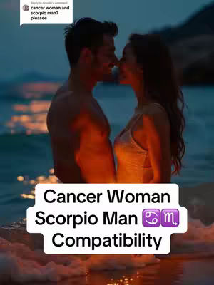 A romantic shot of a man and woman embracing on a beach at sunset, the man is shirtless, and the woman is wearing a dress. The background features the ocean, waves, and the setting sun, creating a warm, intimate atmosphere, the pair are close to kissing