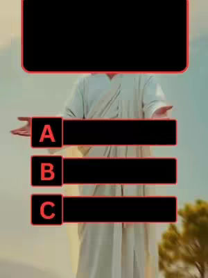 The cover image shows a person in the center wearing a white robe, with arms outstretched. The image is divided into segments, with a text box at the top and three choice boxes with letters 'A', 'B', and 'C' labeled. The background has a soft, blurred visual.