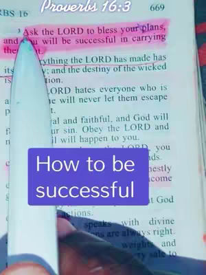 The cover image shows an open page from a Bible with text highlighted in pink and yellow. A purple rectangle with the words "How to be successful" is placed over the text, with a pen pointing towards it.