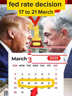 The cover image is a graphic featuring two men in suits facing each other with serious expressions, above a calendar highlighting the dates from March 17-21, 2025. The background includes a building and a red upward-pointing arrow. A trophy graphic is placed between the two men.