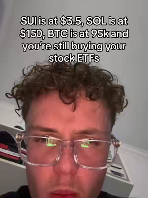 A close-up shot of a young man wearing clear-frame glasses. He has curly brown hair. Text overlays the top of the image within a white background.