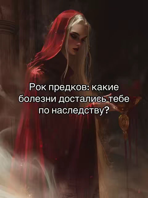 The image features a woman with long blonde hair and a red hooded cloak in an artistic style. Text overlay indicates the video's focus on inherited diseases.