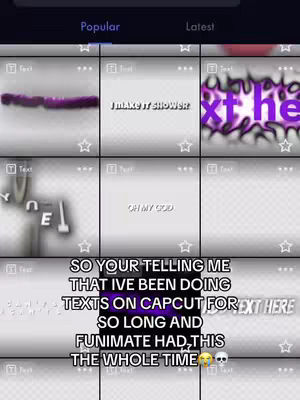 The cover image is a grid layout showing various text effects and editing options within an app, likely CapCut or a similar editing platform. The upper portion presents image previews while a text overlay is placed at the bottom, indicating the contents of the video.
