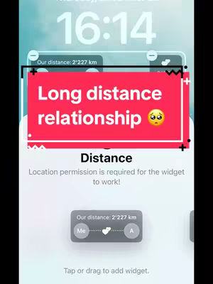 A phone lock screen displaying the time, with an added red rectangle overlaid. The rectangle contains the text 'Long distance relationship' and a sad emoji.