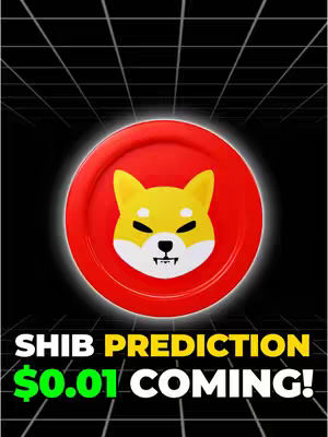 The cover image has a dark background with a grid pattern. In the center is a circular graphic with a red border and a yellow Shiba Inu dog image. Below the circle is text: SHIB PREDICTION $0.01 COMING! in various colors and fonts.